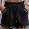 Beachwear Shorts with Drawstring Waist and Hollow Out Trim