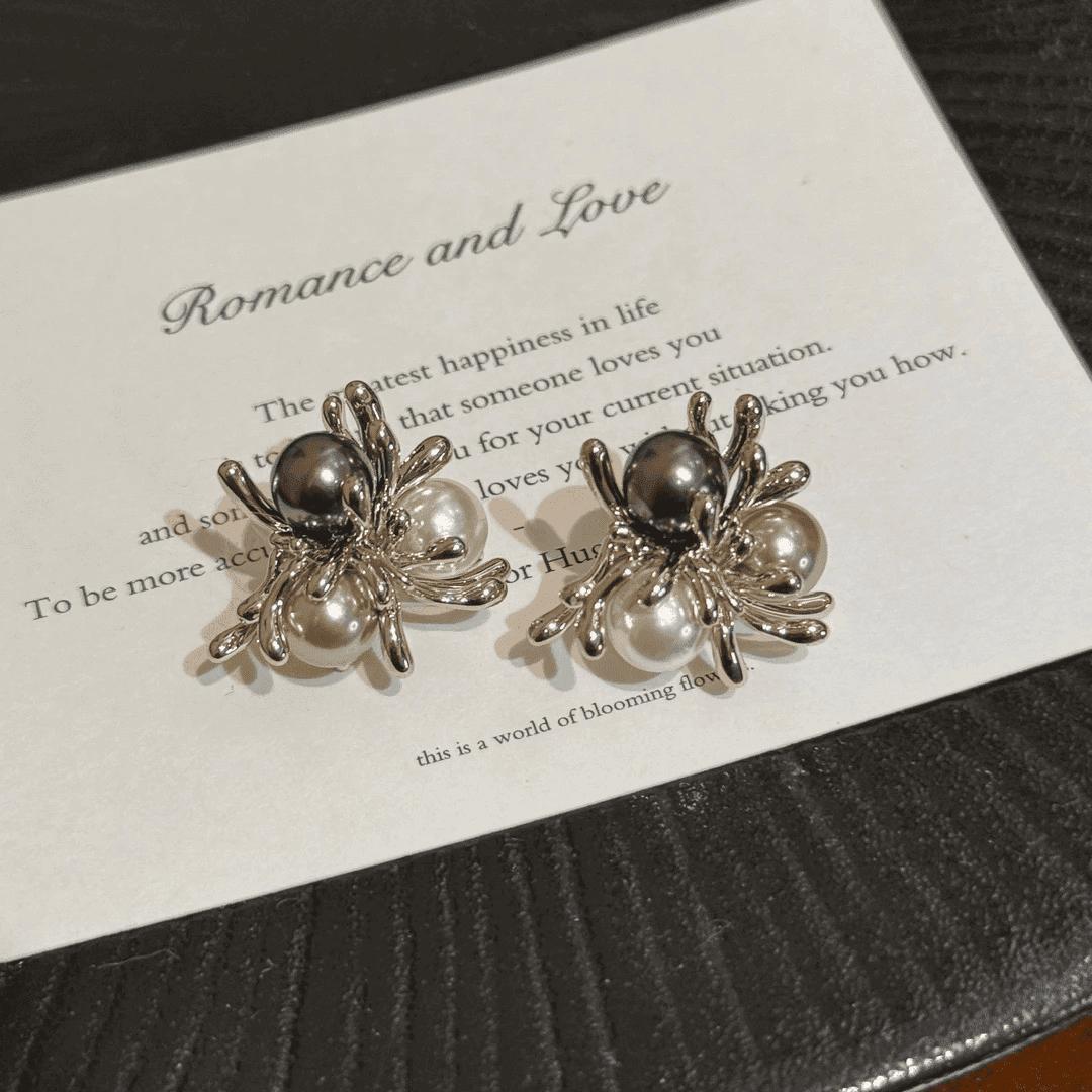 Elegant French Three-Color Beaded Firework Earrings for Women - Unique, Fashionable Studs for Versatile Style.
