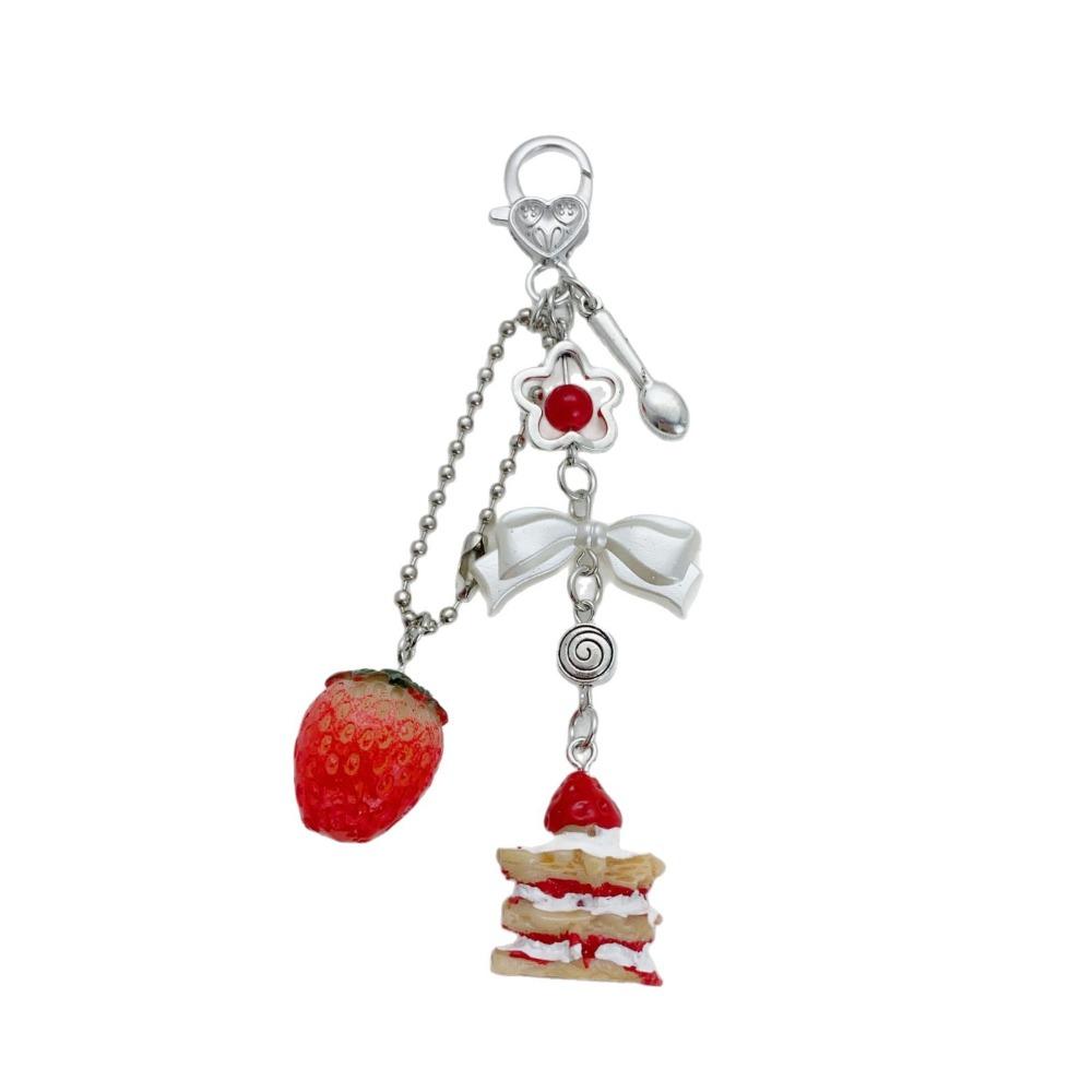 

Fashion Unique Bow Heart Phone Charm Creative Cute Phone Strap Luxury Strawberry Cake Keychain Bag Phone Accessories