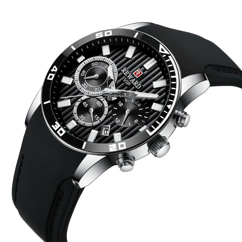 Mens Sport Watch With Silicone Strap Chronograph Date Luminous 30M Waterproof Alloy Case 44mm Quartz