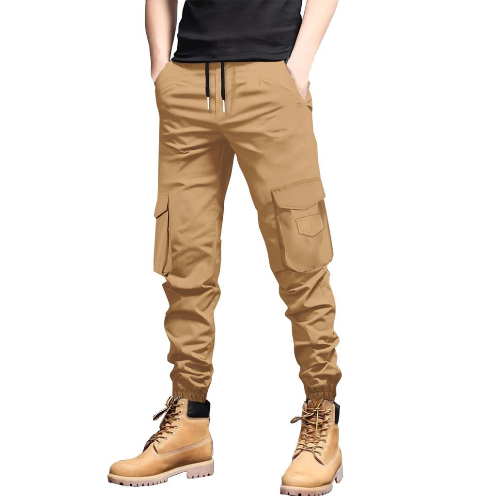 Męskie spodnie cargo slim fit z wieloma kieszeniami, zwężane spodnie casualowe