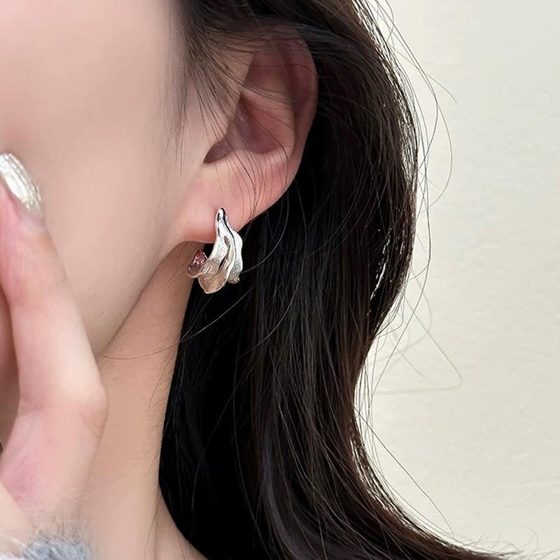 PONYKISS  Sterling Silver 18K Gold Irregular Folded Letter C Stud Earring for Women Trendy Fine  Personality Accessory