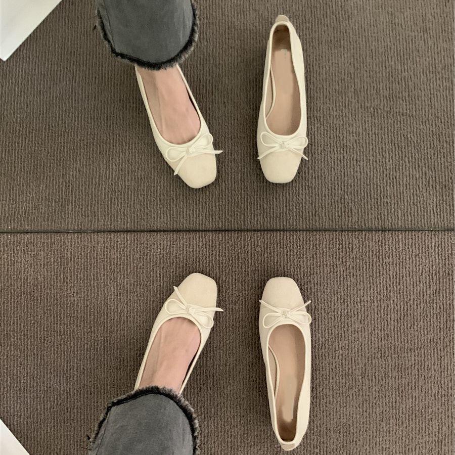 Single Shoes Women's 2025 Summer New French One-pedal Shallow Mouth with Skirt Thick Heel Square Head Suede Splicing Grandma Shoes Tide