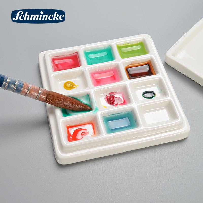 Shimingke 12-Grid Ceramic Palette with Lid - Easy To Clean for Oil and Watercolor Painting