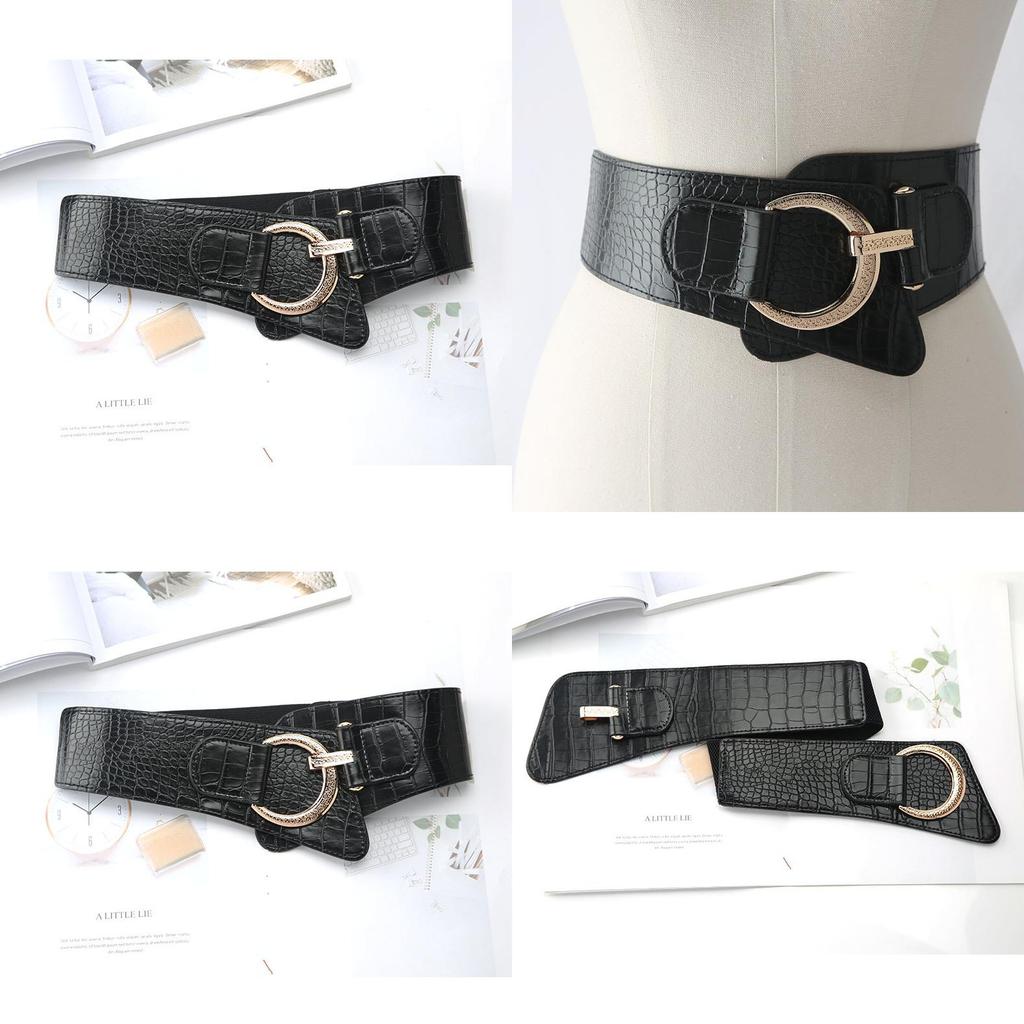 Womens Wide Elastic Waist Belt For Dresses And Coats With Cshaped Buckle And Stitching Design