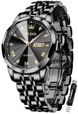 Orologio da Polso Diamante Elegante Popolare Quarzo Analogico Business Data Impermeabile Luminoso orologi per uomo Da Uomo Da Uomo (Nero-9931)