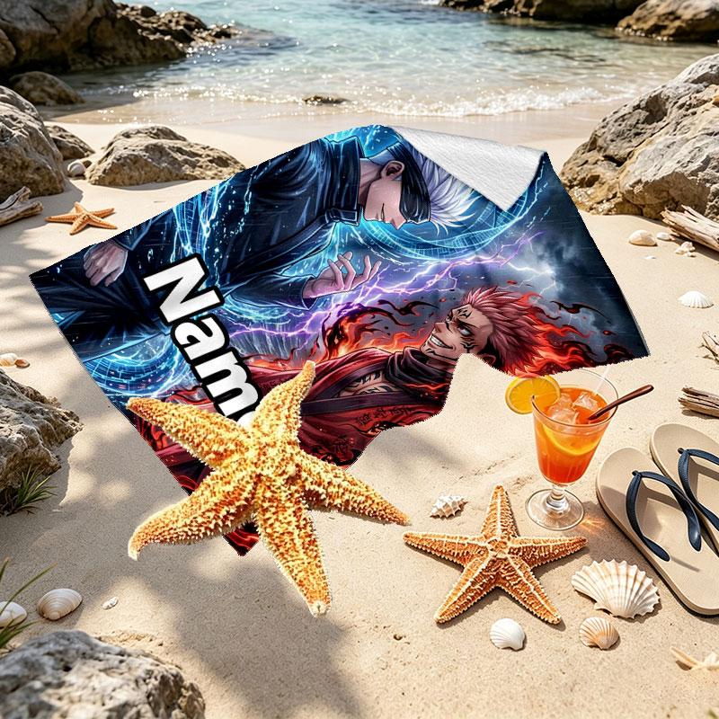 Custom Name Personalized Jujutsu Kaisen Print Beach Towel, for Trip Camping Beach Party Home Decor, Birthday Gift for Family & Friends