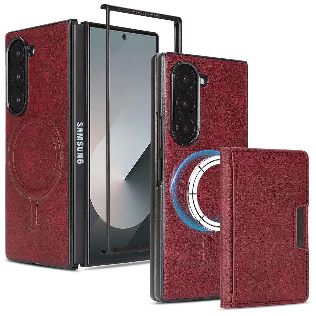 For Samsung Galaxy Z Fold7 5G Kickstand Case Bi-fold Card Bag PU Leather Coated TPU Cover Magnetic Case