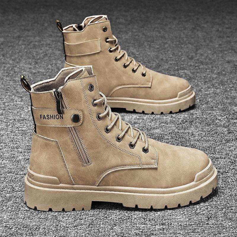 Men's Winter High Top Work Boots British Style Outdoor Ankle Boots Waterproof Non-Slip Safety Shoes Casual Hiking Leather Shoes