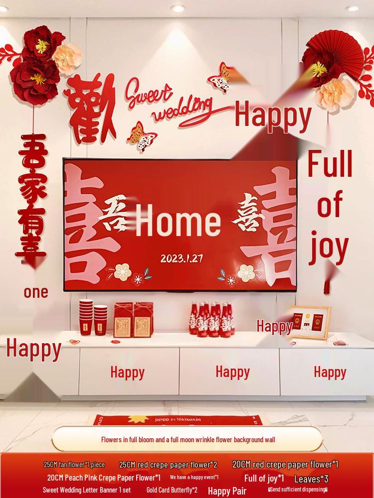 Wedding Decoration Set for Groom's New Home: Living Room TV Wall & Flower Decor