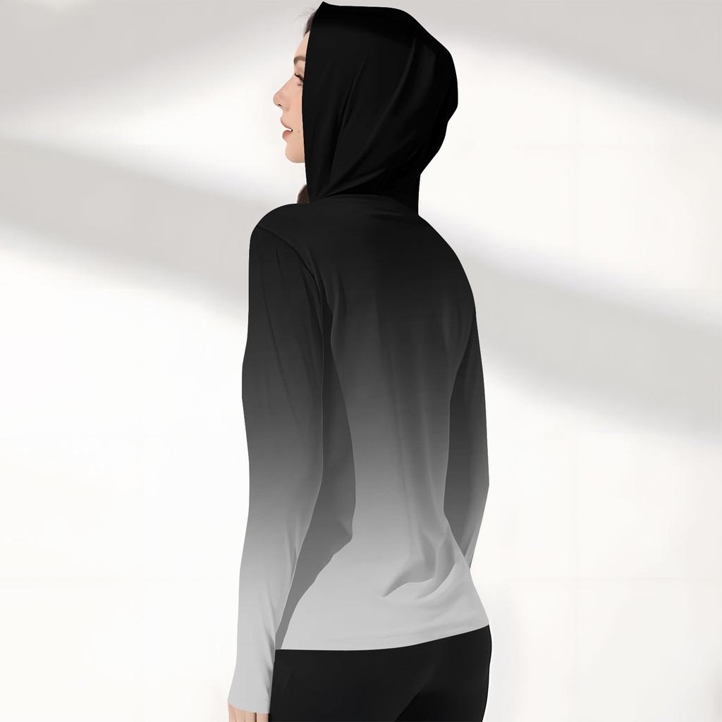 Women's Print Ice Silk Hooded Lightweight Long Sleeve Sun  Jacket Top