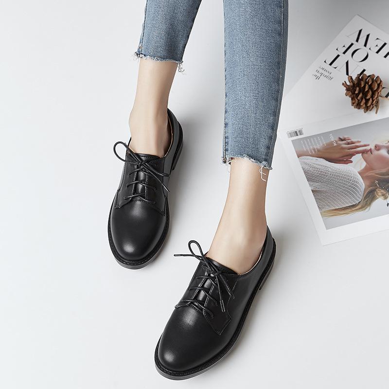 

Туфли на плоской подошве из натуральной кожи Yuexinwang для женщин Huizhou, женские туфли цвета винограда и той же кожи, женские черные универсальные туфли со шнуровкой спереди для детей 40 чёрный