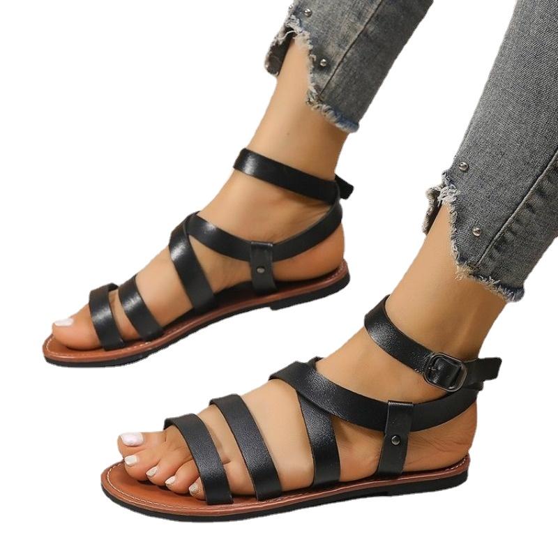 

Женские римские сандалии на плоской подошве, летние, удобные и элегантные, самая продаваемая натуральная дизайнерская обувь, бесплатная доставка и низкая цена 43 чёрный