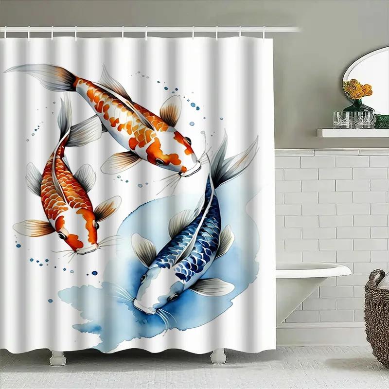 Koi Fish Shower Curtain Waterproof Fabric Decorative Print Wall Hanging for Bathroom Home Decor