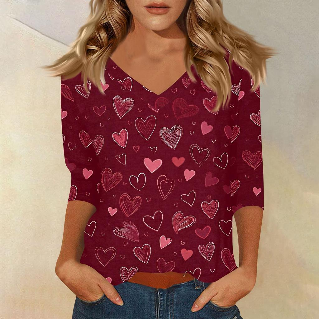 Women's T Shirt Print 3/4 Sleeve Daily Weekend Fashion Basic V- Neck Regular Top