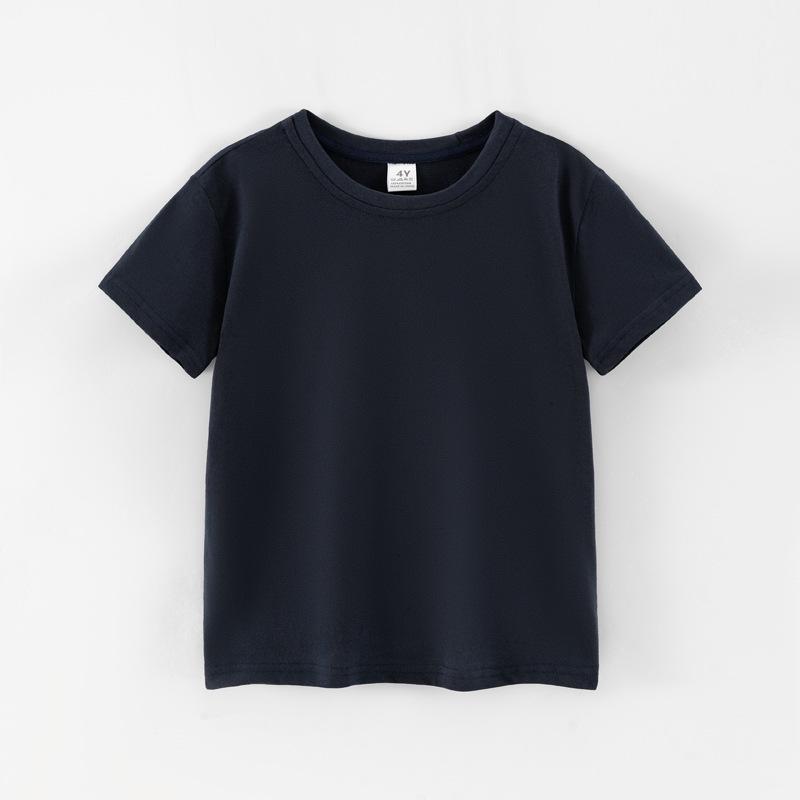 Bawełniany T-shirt dziecięcy z krótkim rękawem w jednolitym kolorze - Lato dla chłopców, Rozmiary 3T i w górę