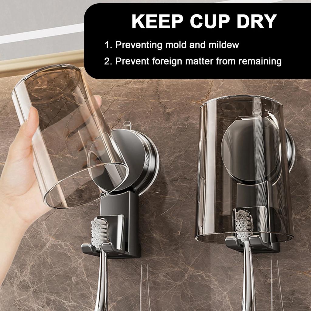 Držák na zubní kartáčky s přísavkou a dávkovačem, police do koupelny bez perforace, kelímek na ústní vodu, držák na zubní kartáčky, dezinfekční prostředek na zubní kartáčky