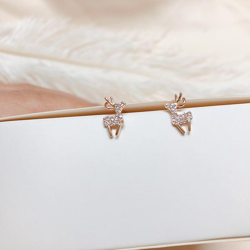 14K Gold-Plated Elk Stud Earrings In S925 Sterling Silver