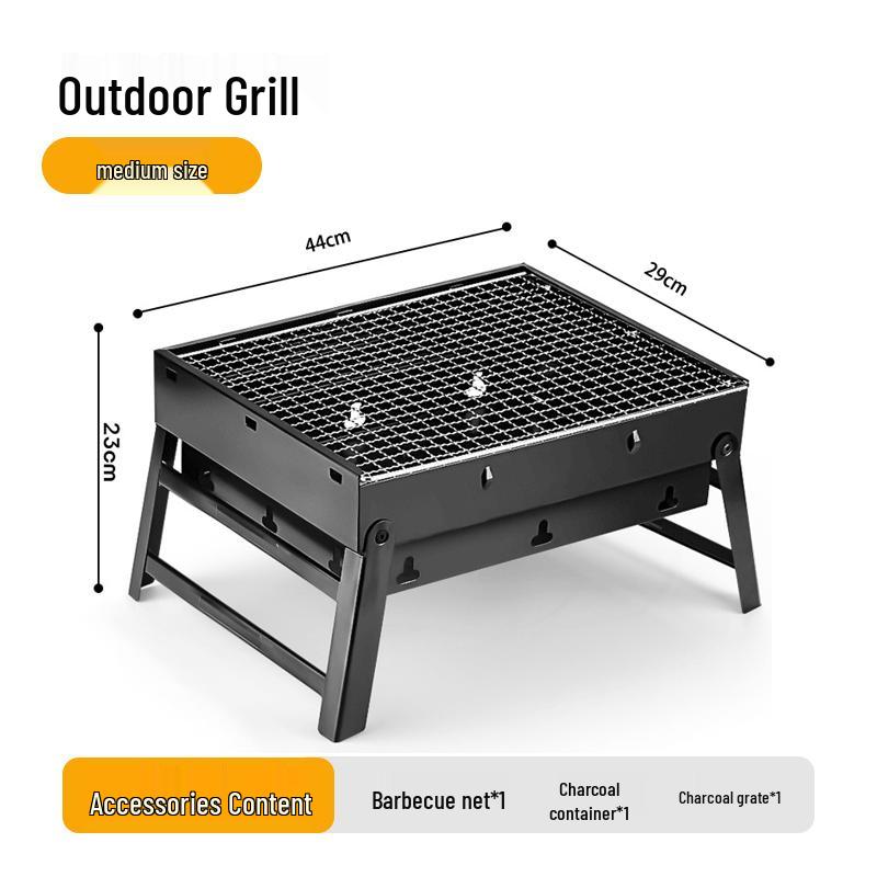 Portable Outdoor Charcoal BBQ Grill - Stainless Steel Folding Rack for Camping