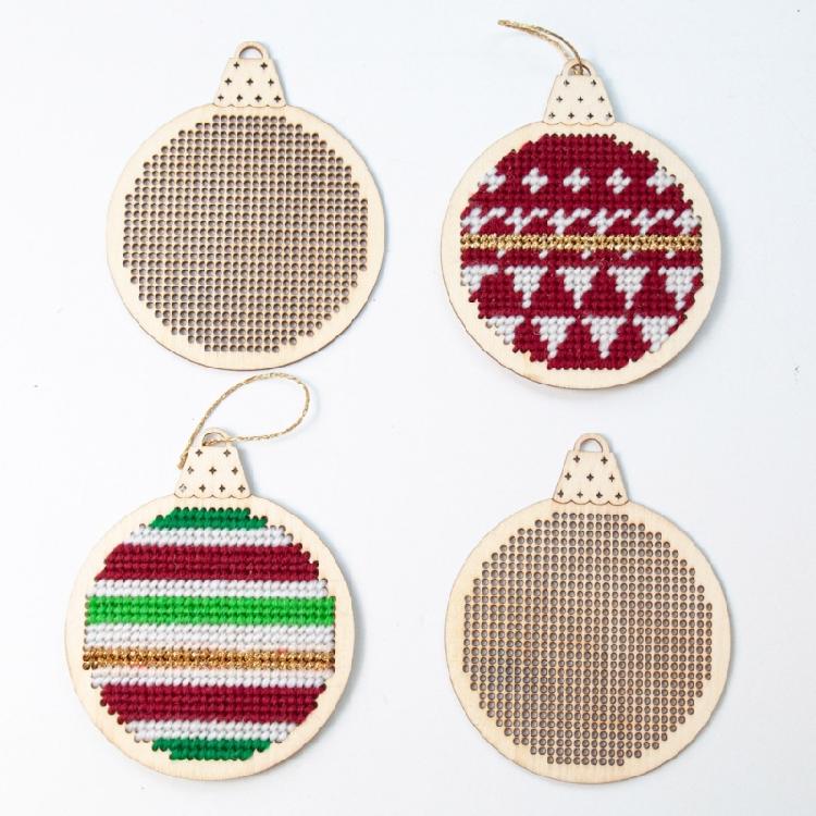 Runde Holz-Kreuzstich-Dekorations-Kits für DIY-Weihnachtsbaumschmuck