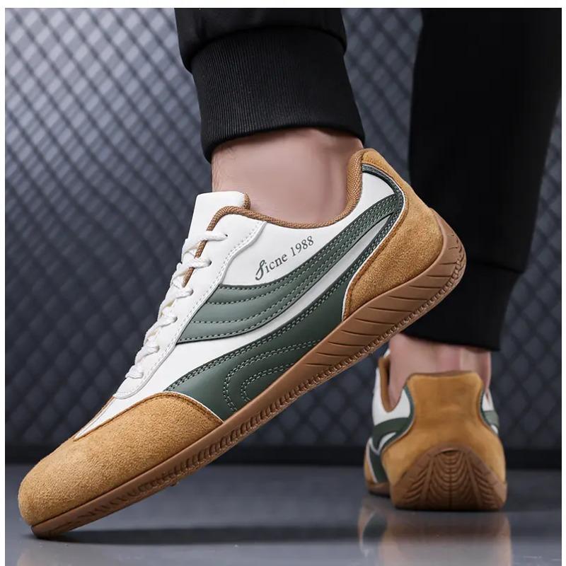 

Men s Retro Color Block Casual Sneakers Suede Leather Comfortable Low-top Shoes 44 зелений