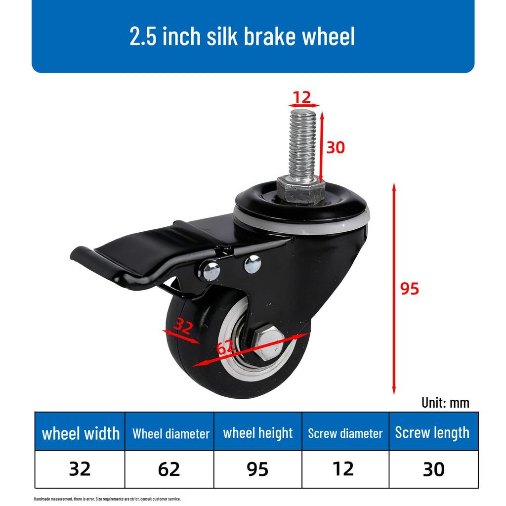 Gold Diamond Furniture Casters: 1.5-3 Inch Swivel Wheels with Threaded Stem, Brake, and Double Bearing Pulley.