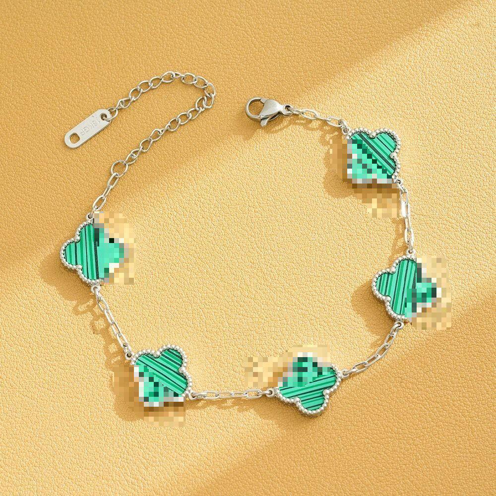 High-End Titanium Steel Four-Leaf Clover Bracelet with Shell Pendant – Durable, Fade-Resistant Design