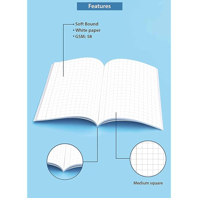 

Rush 120 Pages (Pack of 4) Square Ruled (Maths) Exercise King Size School Notebooks for Students | Square Ruled Notebook 120