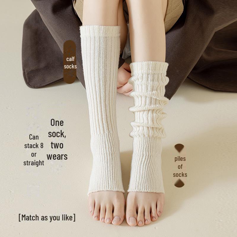 Y2K Women's Fur Knitted Leg Warmers - Thick Winter Wool Socks for Snow Boots