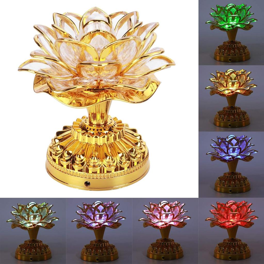 OUKENS Buddhist Lamp, 110-240V US Plug Buddha Lotus Light LED Lotus Lamp 7 Colorful Golden Buddha Night Light Buddhism Faith Supplies