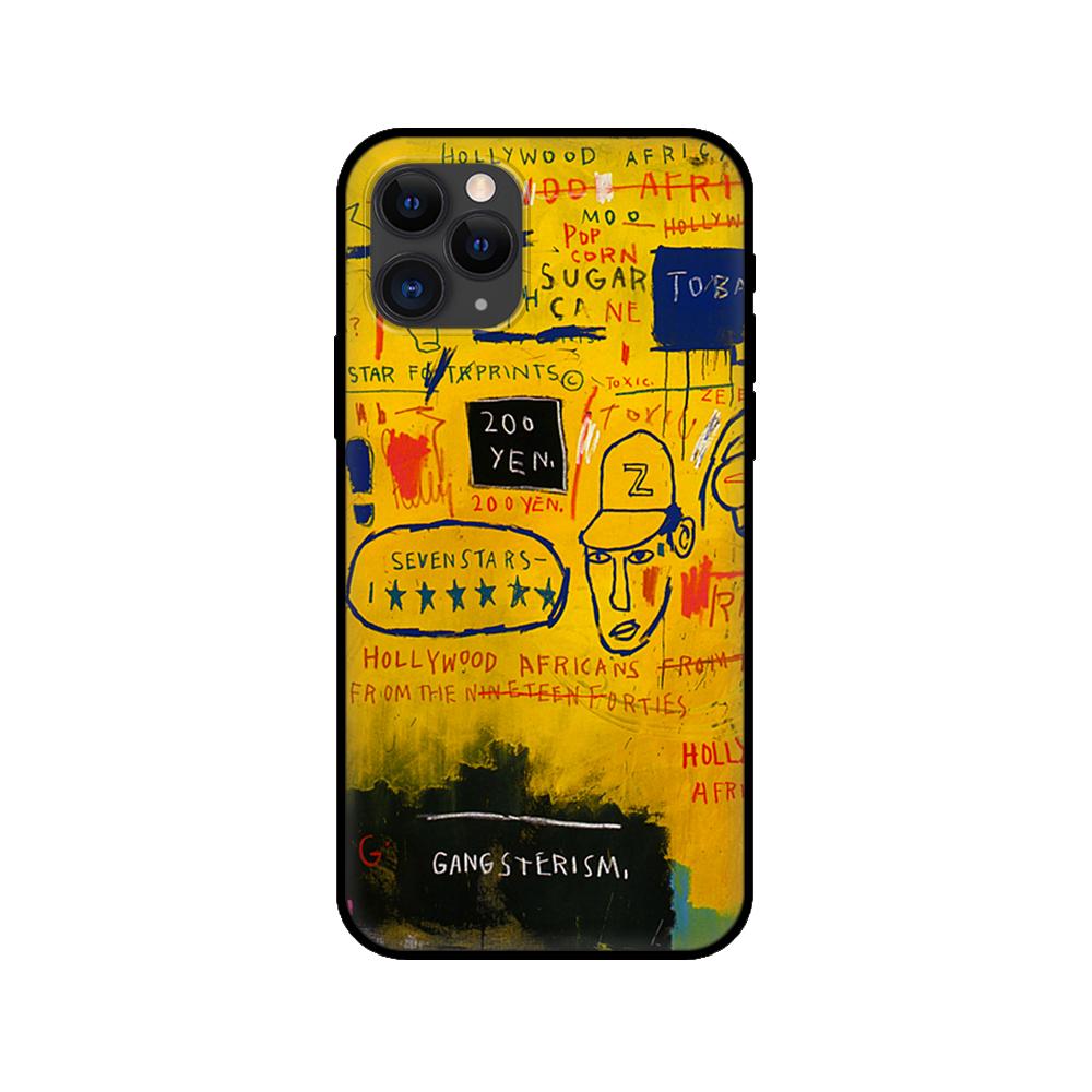 Black Tpu Case for Iphone 5 5s Se 2020 6 6s 7 8 Plus X 10 XR XS 11 12 13 Mini Pro MAX Back Cover Ins Street Graffiti Painting