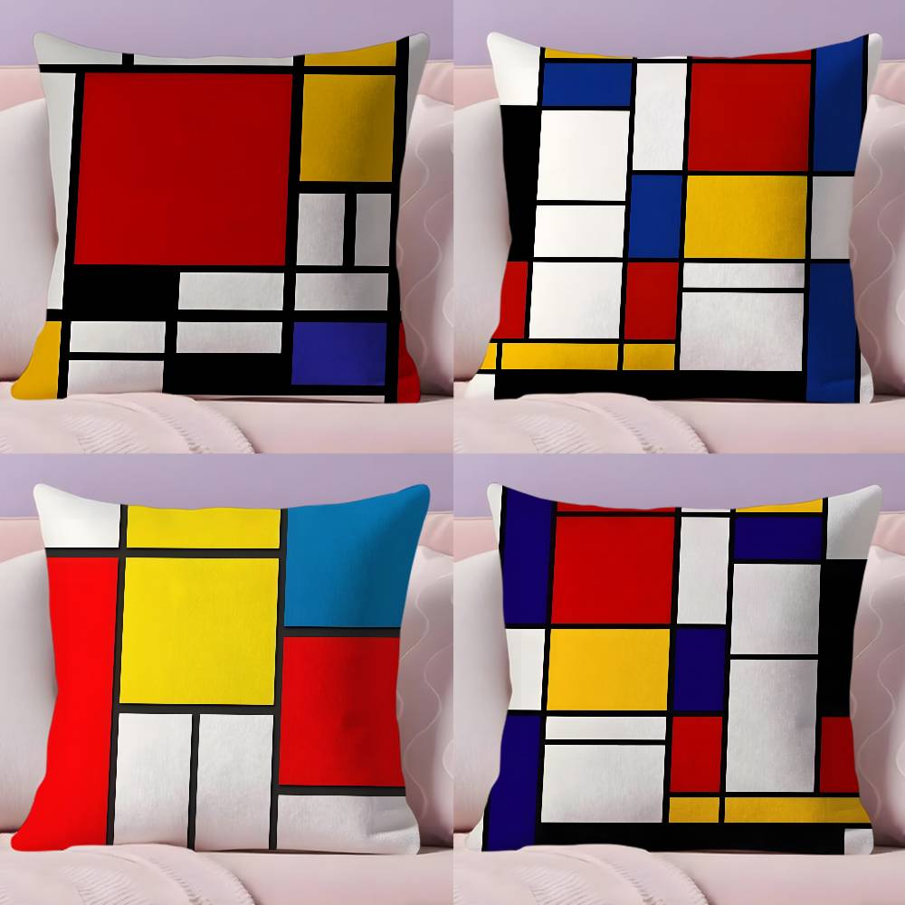 Abstract Painting PPiet Mondrian Art Pillow Case Ultra Soft Skin Friendly Fabric Cloud Like Comfort Concealed Zipper