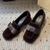 Leather Suede Maillard Square Head Thick Heel Loafers Women's Spring and Autumn New High-end Single Shoes Mary Jane Women's Shoes