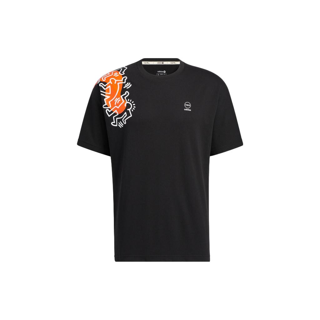 Adidas Keith Haring Collaboration Cartoon Print Round Neck Short Sleeve T-shirt Men Tops Black HD7268