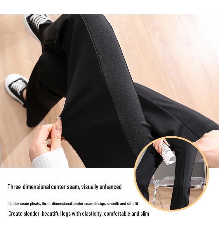 High-Waist Black Flared Pants for Women - Spring/Fall Slimming, Plus Size, Lightweight Front Slit Design