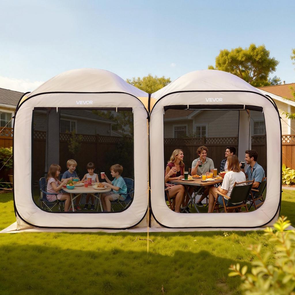 Screen House Tent, 3660 x 1825 x 2200 mm, 2 in 1 Pop Up Screen Tent, Portable Screened in Canopy with Carry Bag, Netting Sides, Ground Stakes, for
