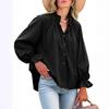 Spring and Autumn New Women's Elegant and Sweet Loose Casual Lantern Sleeve V-neck Ruffle Shirt