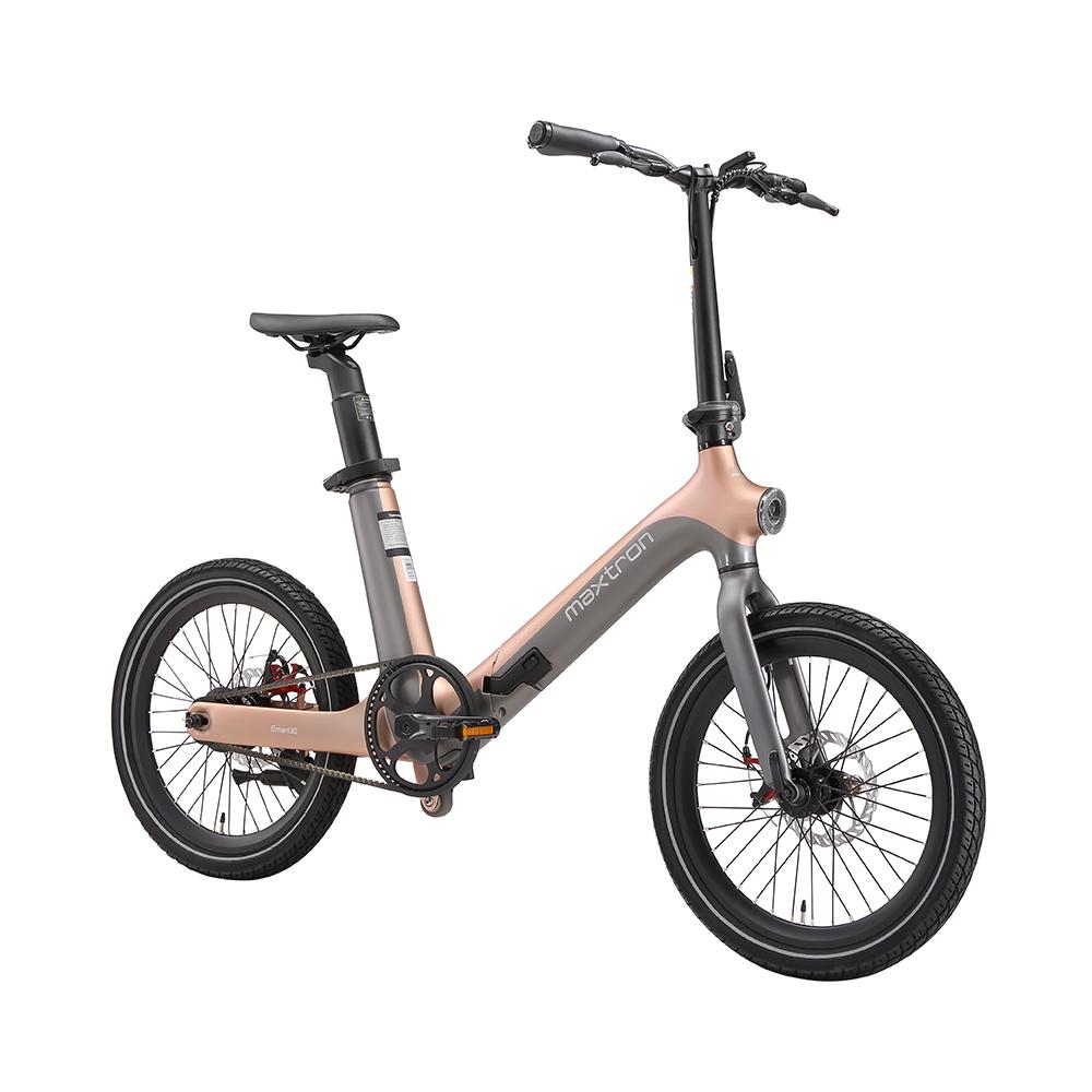 Skladací elektrický bicykel MAXTRON Smart30 s odnímateľnou batériou 36V 9,6 Ah, Snímač krútiaceho momentu sivá/zlatá