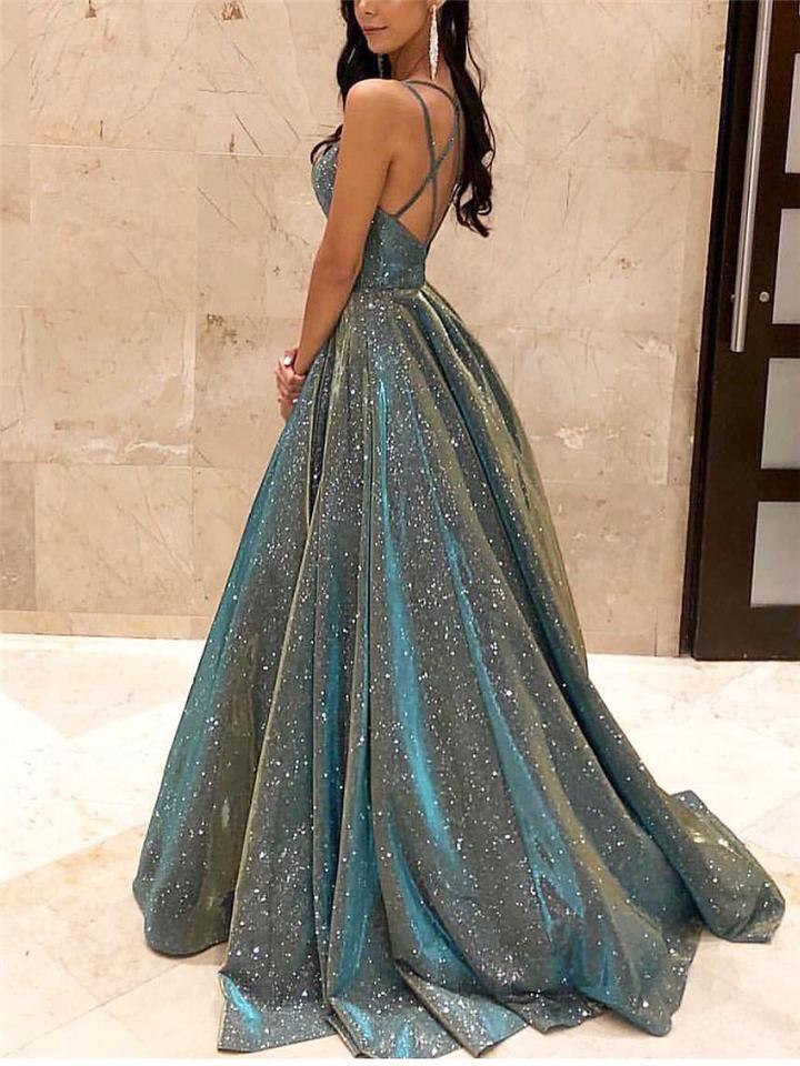 Women's Tube-top Shiny Long A-line Slim Evening Dress