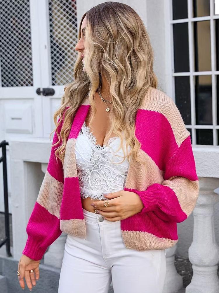 knitted vintage stripe causal loose Spring autumn woman cardigan sweater for women sweaters clothes