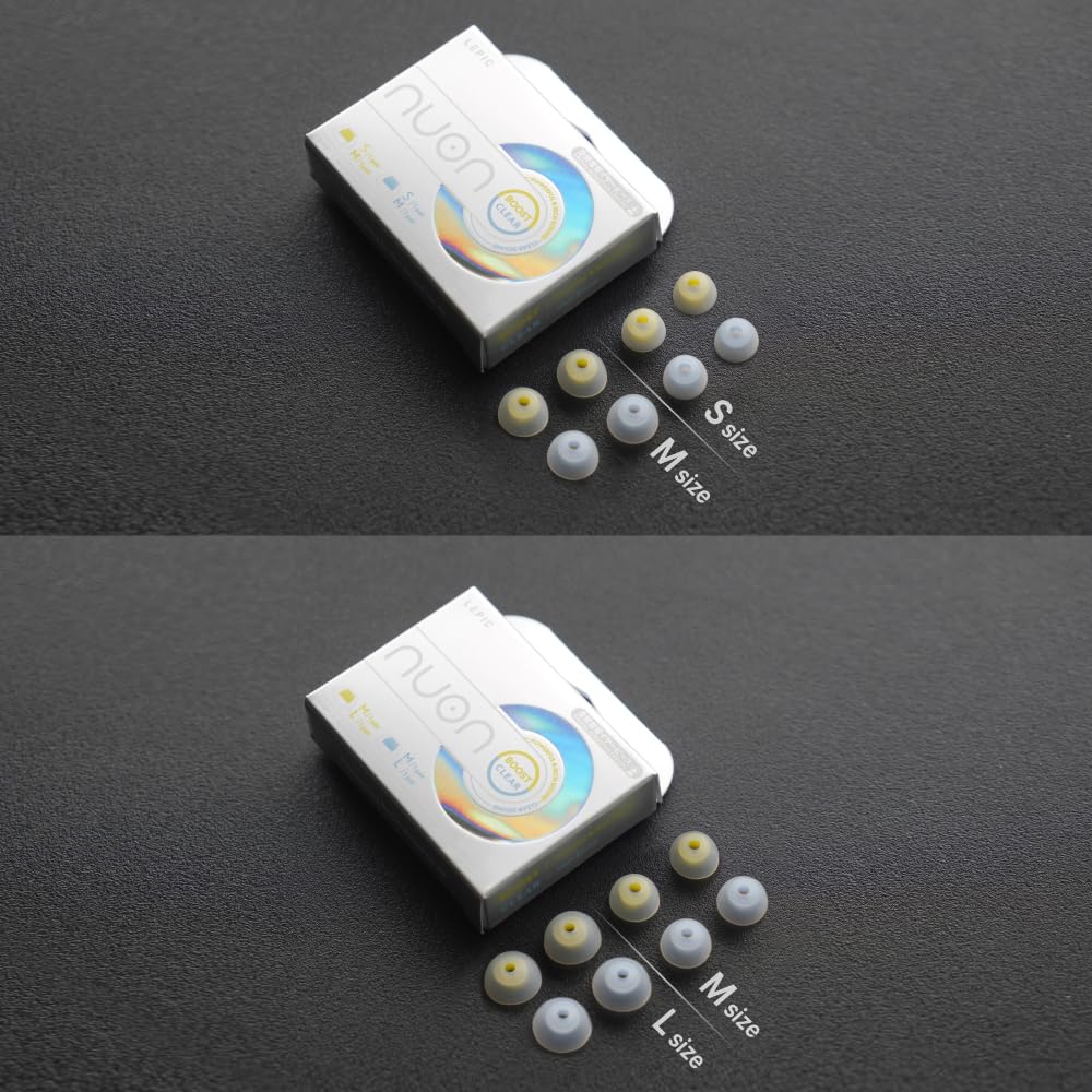 LEPIC Nuon Nuon Boost Clear Spatial Audio Earpieces Size 1 Pair Each 4 Compatible with Wired Earphones Award LPC-NBC-S/M-SET & S/M (total Pairs)