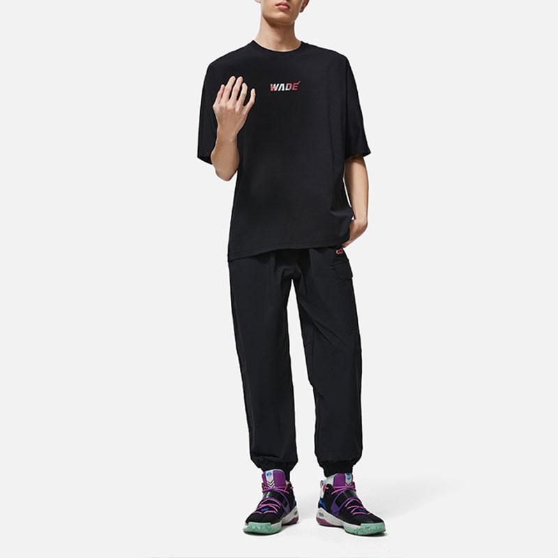 Li-Ning Wade Series Letter Character Pattern Printed Round Neck Short Sleeve Raglan T-Shirt Men Tops Black AHSU003-4