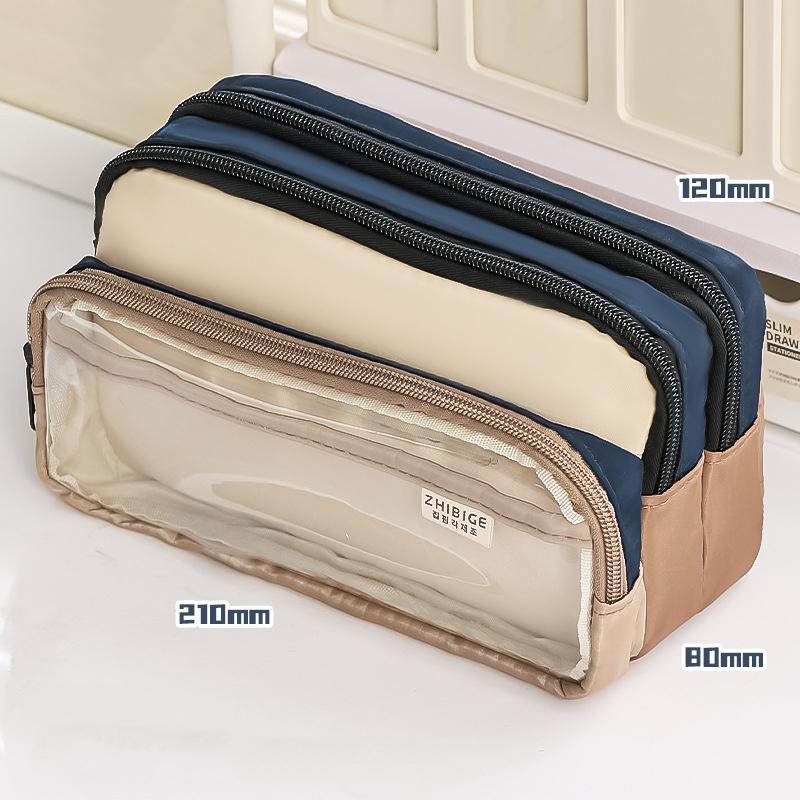 

3 Compartments Pencil Bag Large Capacity Pen Pouch Desk Organizer School Supplies Home Office Stationery Storage Bag