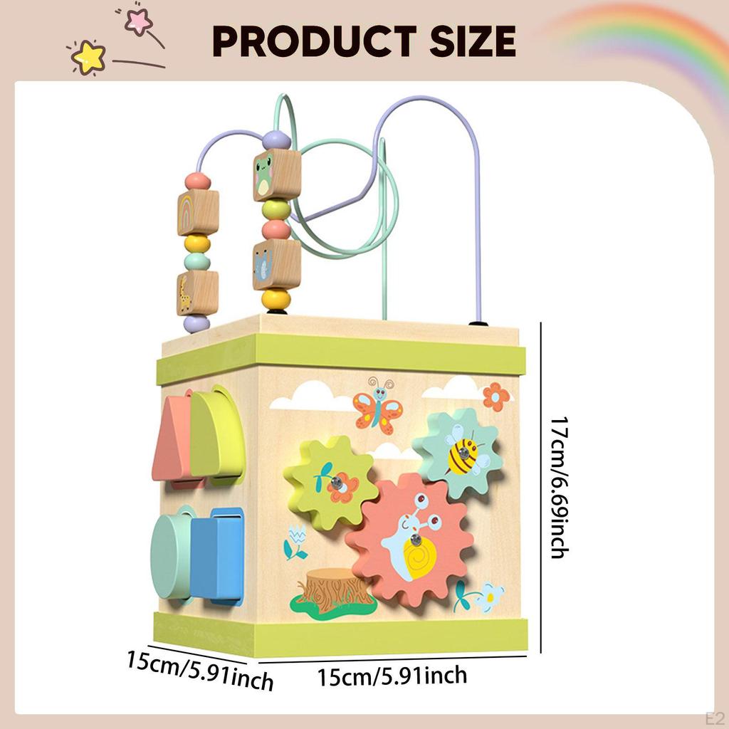 Activity Cube Developmental Toy Wooden Birthday Gift Multi Functional Sorting Stacking Game Learning