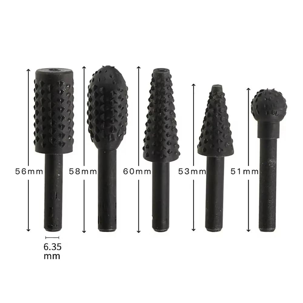 5/10Pcs 6mm Shank Rotary Burr Set Wood Rasp File Drill Bits Electric Rotary Rasp Set for Woodworking Root Carving Rotary File