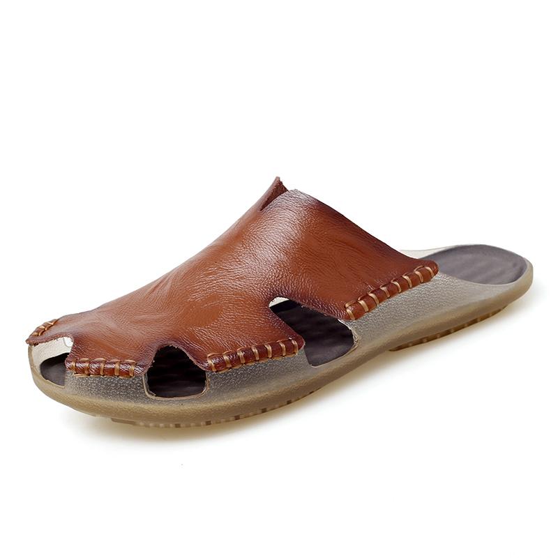 Summer Mens Slippers Fashion Slip On Leather Beach Slipper Outdoor Light Non-Slip Sandals Soft Breathable Roman Casual Men shoes