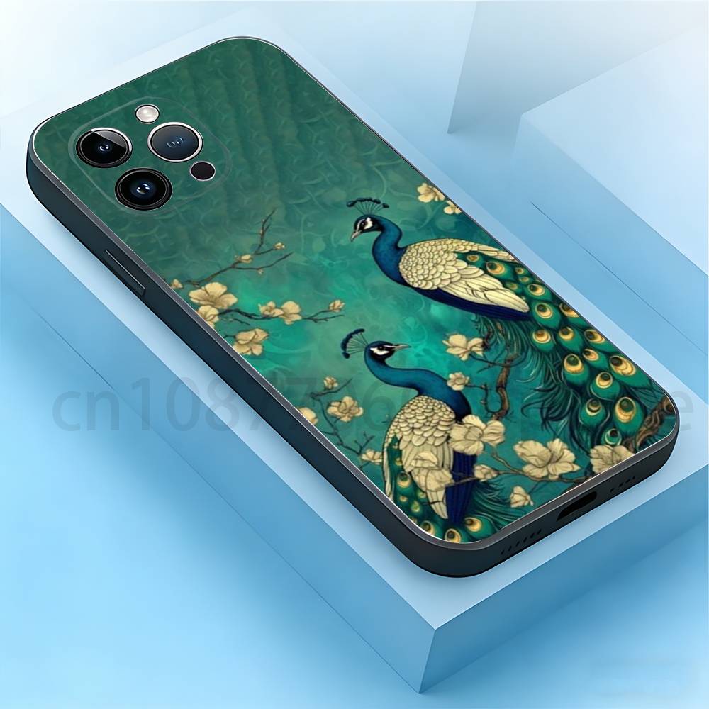 

Peacock Feathers Phone Case For iPhone 17,16,15,14,13,12,11,Plus,Pro Max,Mini,Soft Silicone Black Cover iPhone16plus