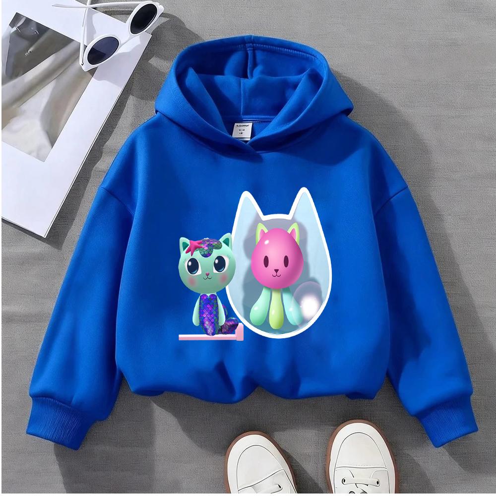

Cartoon Kitten Pattern Printed Autumn Winter Fashionable Casual Comfortable Cute Style Boy Girl Hooded Sweatshirt 160cm синий