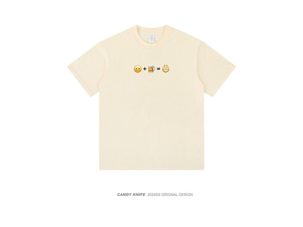 Happy Emoji Unisex Loose Short Sleeve T-Shirt - Summer Trendy Hong Kong Style, Pure Cotton