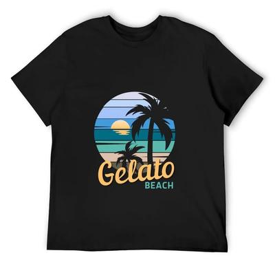 Gelato Beach - Retro Sunset, Video Gamer T-Shirt Clothing Personalized T-shirt Funny Shirt Cotton Mens Designer Clothes